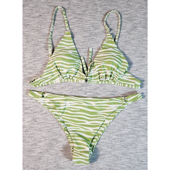 3 Piece Swimsuit Triangle Bikini Set with Mesh Cover Up Womens Size XL Green - Picture 1 of 9
